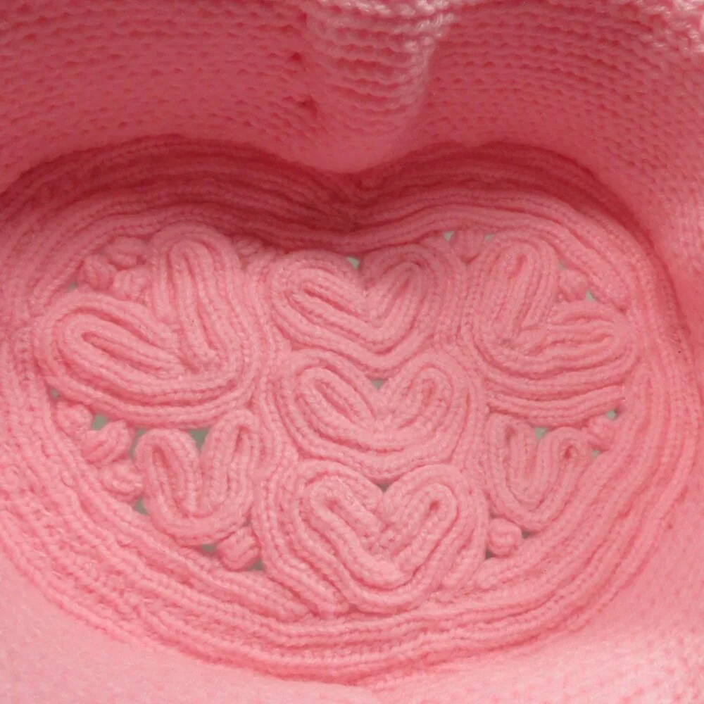 Handmade Pink Heart Crochet Basket with Bow- Valentine's - Baby Shower Girl
